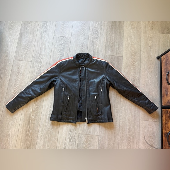 Hot Leathers Leather Jacket Black With Orange Racing Stripe Womens 38/L